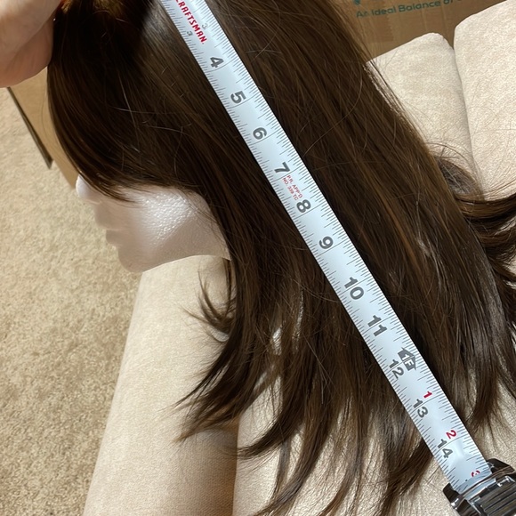 NWT 14” mixed browns wig highlighted dark brown long bangs sleek full rounded - Picture 9 of 16